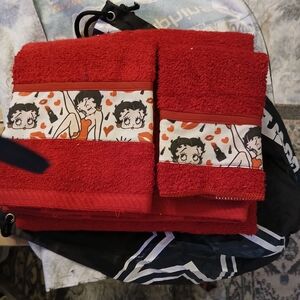 Red Towel Set with Cartoon Design
